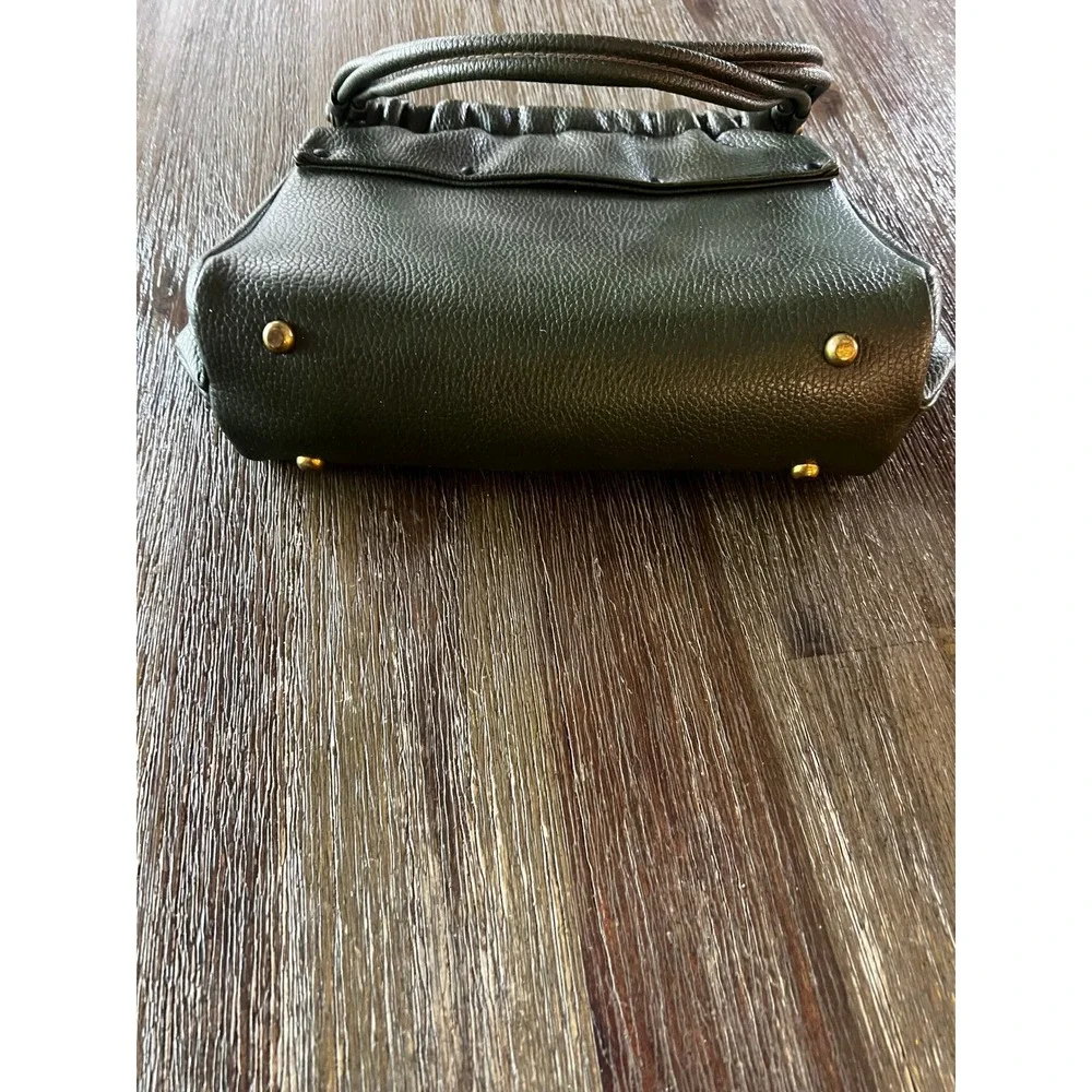 Vintage Pebbled Green Satchel Handbag Brass Turn Lock Top Handle Bag